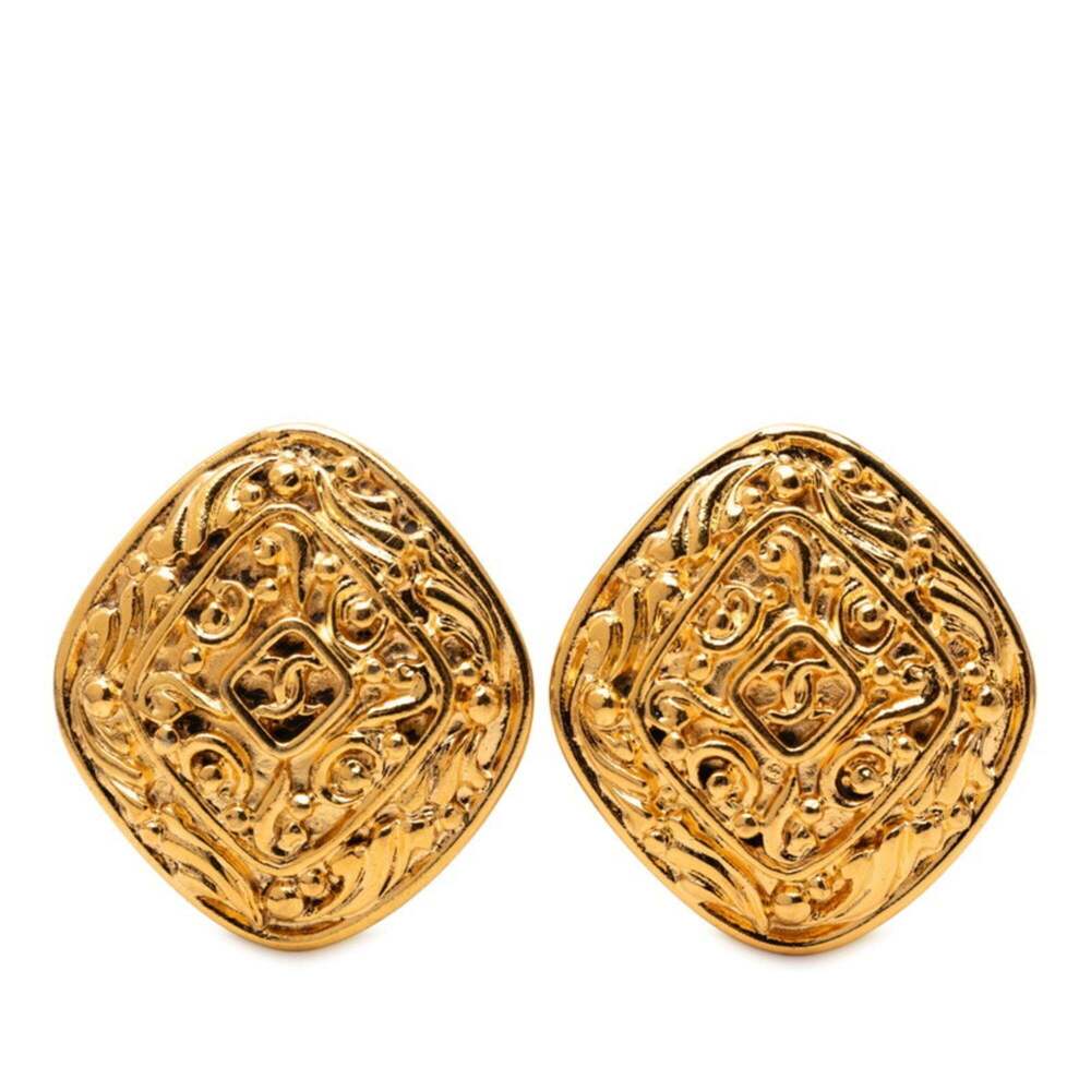 CHANEL Authentic Gold Diamond Logo Earrings